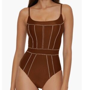 BECCA Womens Color Sheen One Piece Swimsuit Dark Coco Brown NWT Medium Small